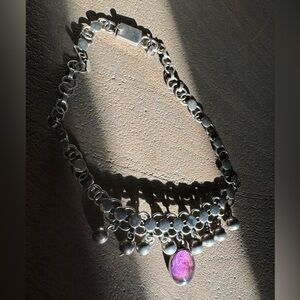 Vintage Native American Navajo DSC Sterling and amethyst statement necklace